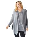 Plus Size Women's Layered look long top with sequined inset by Woman Within in Gunmetal (Size 4X) Shirt