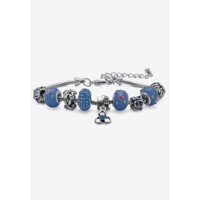 Women's Bali Style Red Crystal Charm 8" Bracelet in Silvertone by PalmBeach Jewelry in March