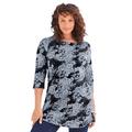 Plus Size Women's Boatneck Ultimate Tunic with Side Slits by Roaman's in Black Bandana Paisley (Size 38/40) Long Shirt