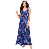Plus Size Women's Button-Front Crinkle Dress with Princess Seams by Roaman's in Cool Abstract Ikat (Size 14/16)