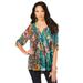 Plus Size Women's Tara Pleated Big Shirt by Roaman's in Emerald Paisley Garden (Size 26 W) Top