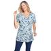 Plus Size Women's Perfect Printed Short-Sleeve V-Neck Tee by Woman Within in Heather Grey Azure Blossom Vine (Size M) Shirt