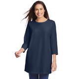 Plus Size Women's Perfect Three-Quarter Sleeve Crewneck Tunic by Woman Within in Navy (Size 30/32)