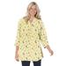 Plus Size Women's Three-Quarter Sleeve Tab-Front Tunic by Woman Within in Banana Airy Floral (Size 5X)