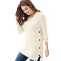 Plus Size Women's Side Button V-Neck Waffle Knit Sweater by Woman Within in Ivory (Size 34/36) Pullover