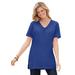 Plus Size Women's Perfect Short-Sleeve Shirred V-Neck Tunic by Woman Within in Ultra Blue (Size 4X)