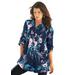 Plus Size Women's English Floral Big Shirt by Roaman's in Navy Vintage Bouquet (Size 42 W) Button Down Tunic Shirt Blouse