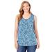 Plus Size Women's Perfect Printed Scoopneck Tank by Woman Within in Heather Grey Azure Blossom Vine (Size 42/44) Top
