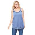 Plus Size Women's Lace-Trim V-Neck Tank by Woman Within in French Blue (Size 22/24) Top