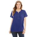 Plus Size Women's Eyelet Henley Tee by Woman Within in Ultra Blue (Size 5X) Shirt