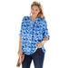 Plus Size Women's Three-Quarter Sleeve Tab-Front Tunic by Woman Within in Navy Texture Tie Dye (Size L)