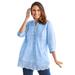 Plus Size Women's Embroidered Pintuck Tunic by Woman Within in French Blue Stripe Eyelet Embroidery (Size 3X)