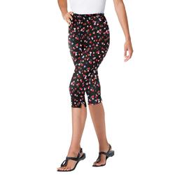 Plus Size Women's Stretch Cotton Printed Capri Legging by Woman Within in Black Tossed Hearts (Size S)