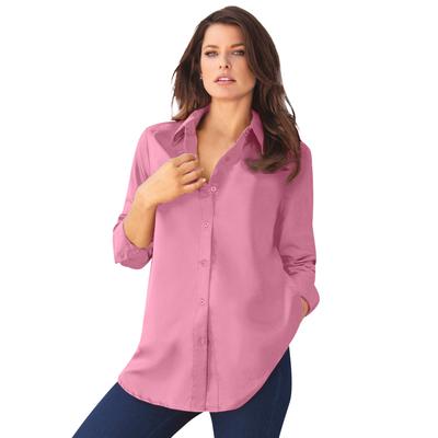 Plus Size Women's Long-Sleeve Kate Big Shirt by Roaman's in Pink Blossom (Size 40 W) Button Down Shirt Blouse