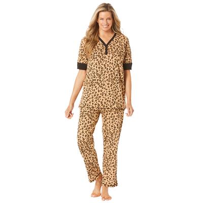 Plus Size Women's Printed Henley PJ Set by Dreams & Co. in Classic Leopard (Size M) Pajamas