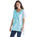 Plus Size Women's Sharkbite trapeze tunic by Woman Within in Aquamarine Patchwork Bamboo (Size L)