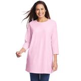 Plus Size Women's Perfect Three-Quarter Sleeve Crewneck Tunic by Woman Within in Pink (Size 26/28)