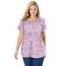 Plus Size Women's Perfect Printed Short-Sleeve Scoopneck Tee by Woman Within in Pink Blossom Vine (Size 2X) Shirt