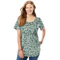 Plus Size Women's Perfect Printed Short-Sleeve Scoopneck Tee by Woman Within in Sage Blossom Vine (Size 2X) Shirt