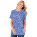 Plus Size Women's Thermal Short-Sleeve Satin-Trim Tee by Woman Within in French Blue Dancing Floral (Size S) Shirt
