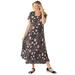 Plus Size Women's Short-Sleeve Crinkle Dress by Woman Within in Black Patch Floral (Size 4X)