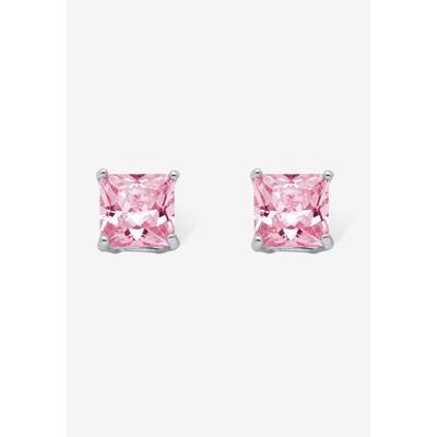 Women's Sterling Silver Stud Princess Cut Simulated Birthstone Stud Earrings by PalmBeach Jewelry in June