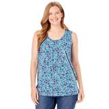 Plus Size Women's Perfect Printed Scoopneck Tank by Woman Within in Heather Grey Azure Blossom Vine (Size 18/20) Top