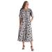 Plus Size Women's Button-Front Essential Dress by Woman Within in Black Pretty Blossom (Size S)