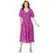 Plus Size Women's Short-Sleeve Button-Front Dress by Woman Within in Raspberry Spring Blossom (Size 26 W)