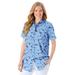 Plus Size Women's Perfect Short Sleeve Button Down Shirt by Woman Within in Sky Blue Pretty Bloom (Size 4X)