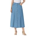 Plus Size Women's Perfect Cotton Button Front Skirt by Woman Within in Light Stonewash (Size 24 WP)