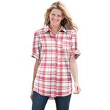 Plus Size Women's Short-Sleeve Button Down Seersucker Shirt by Woman Within in Rose Pink Camp Plaid (Size M)