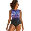 Plus Size Women's Chlorine Resistant High Neck Tummy Control One Piece Swimsuit by Swimsuits For All in Purple Aztec (Size 26)