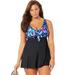 Plus Size Women's Tie Front V-Neck Swimdress by Swimsuits For All in Pastel Floral (Size 8)