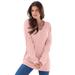 Plus Size Women's Fine Gauge Drop Needle V-Neck Sweater by Roaman's in Soft Blush (Size 1X)