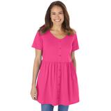 Plus Size Women's Short-Sleeve Empire Waist Tunic by Woman Within in Raspberry Sorbet (Size 22/24)
