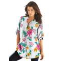 Plus Size Women's English Floral Big Shirt by Roaman's in White Hibiscus Floral (Size 28 W) Button Down Tunic Shirt Blouse