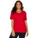 Plus Size Women's Suprema® Crochet V-Neck Tee by Catherines in Classic Red (Size 1X)
