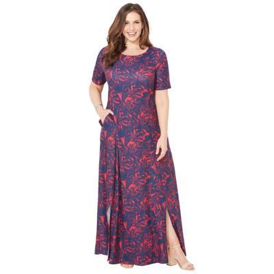 Plus Size Women's Scoopneck Maxi Dress by Catherines in Classic Red Mono Floral (Size 0XWP)