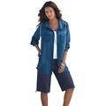 Plus Size Women's Hooded Denim Big Shirt by Roaman's in Stonewash (Size 32 W)