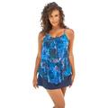 Plus Size Women's Mesh Double-Tier Tankini Top by Swim 365 in Blue Leafy Palms (Size 24)