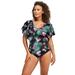 Plus Size Women's Flutter-Sleeve One-Piece by Swim 365 in Hibiscus Dot (Size 30) Swimsuit