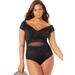 Plus Size Women's Cap Sleeve Cut Out One Piece Swimsuit by Swimsuits For All in Black (Size 12)