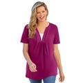 Plus Size Women's Crochet Layered-Look Tee by Woman Within in Raspberry (Size 3X)