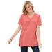 Plus Size Women's Perfect Short-Sleeve Shirred V-Neck Tunic by Woman Within in Sweet Coral (Size L)