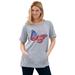 Plus Size Women's Americana Kangaroo Pocket Tee by Woman Within in Heather Grey Americana Butterfly (Size 42/44) Shirt