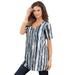 Plus Size Women's Studded Tie-Dye Tunic by Roaman's in Black Watercolor Stripe (Size 4X) Long Shirt