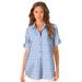 Plus Size Women's French Check Big Shirt by Roaman's in French Blue Check (Size 14 W)