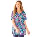 Plus Size Women's Easy Fit Short Sleeve V-Neck Tunic by Catherines in Blue Floral Tropical (Size 0XWP)