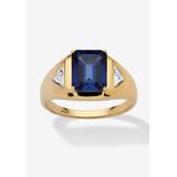 Men's Big & Tall Men's 18K Gold over Sterling Silver Sapphire and Diamond Accent Ring by PalmBeach Jewelry in Sapphire Diamond (Size 11)